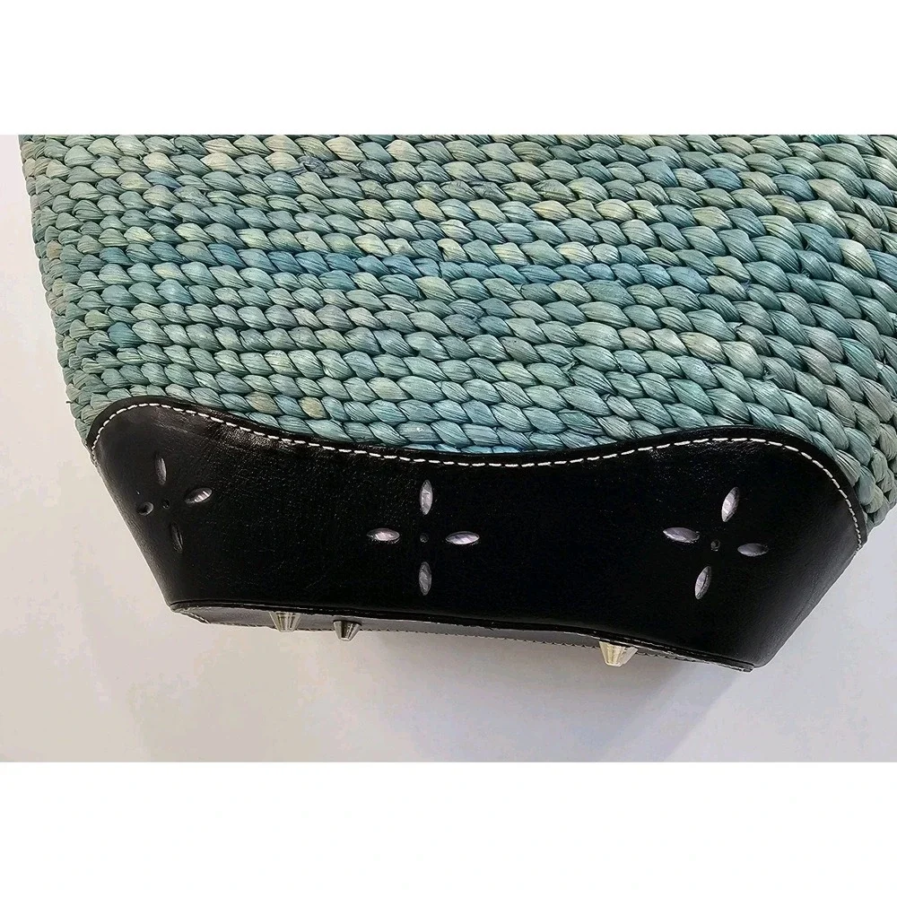 Woven‎ Turquoise Blue Straw Shoulder Bag